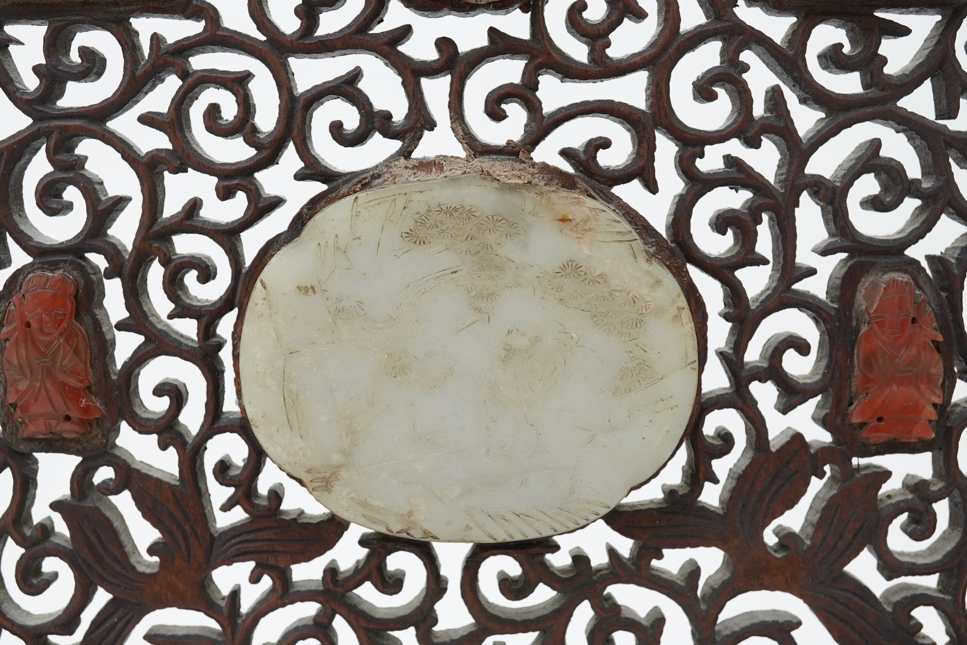 A Chinese jade and hardstone mounted hongmu table screen, late 19th/early 20th century